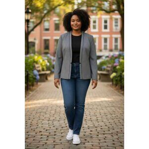 Women's Evan Picone Black Label Black/White Tweed Open Front Jacket